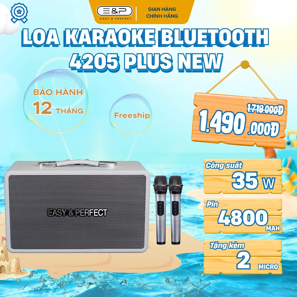[E&P] Loa Karaoke Bluetooth Kèm 2 Mic EP-4205 PLUS NEW Limited, Âm Thanh Bass To Hát Karaoke Hay