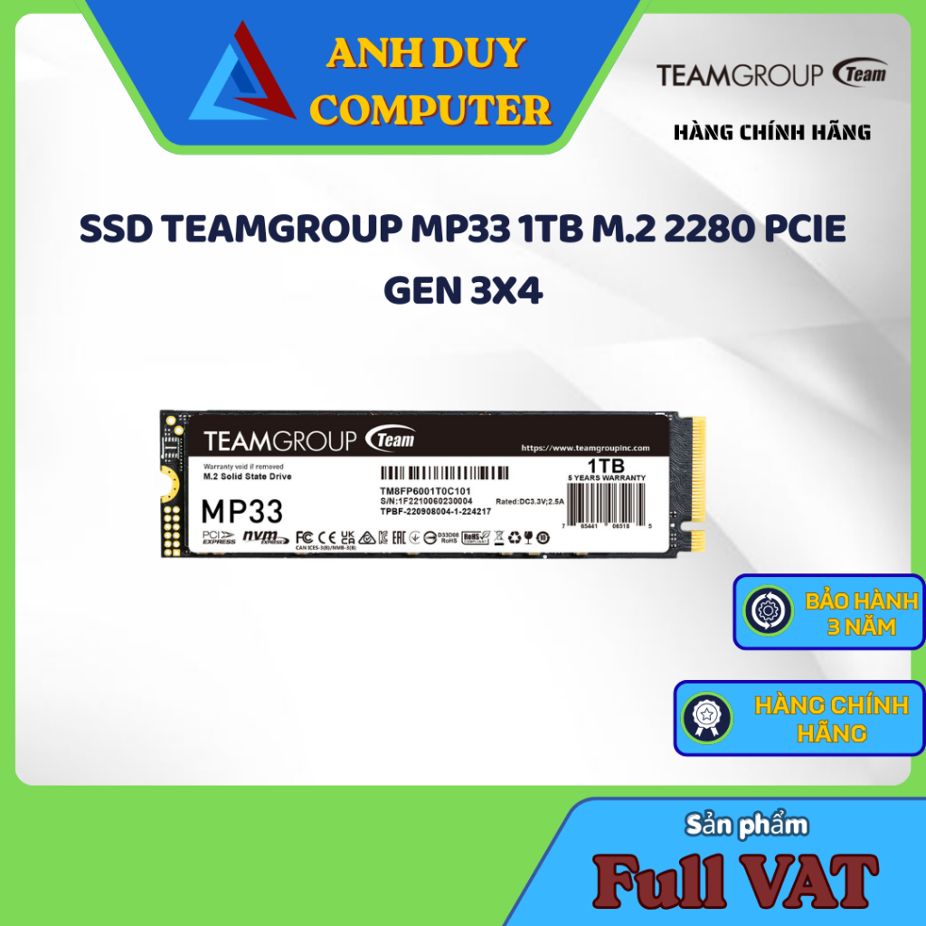 SSD TEAMGROUP MP33 1TB M.2 2280 PCIe GEN 3x4 Chính Hãng Full Vat