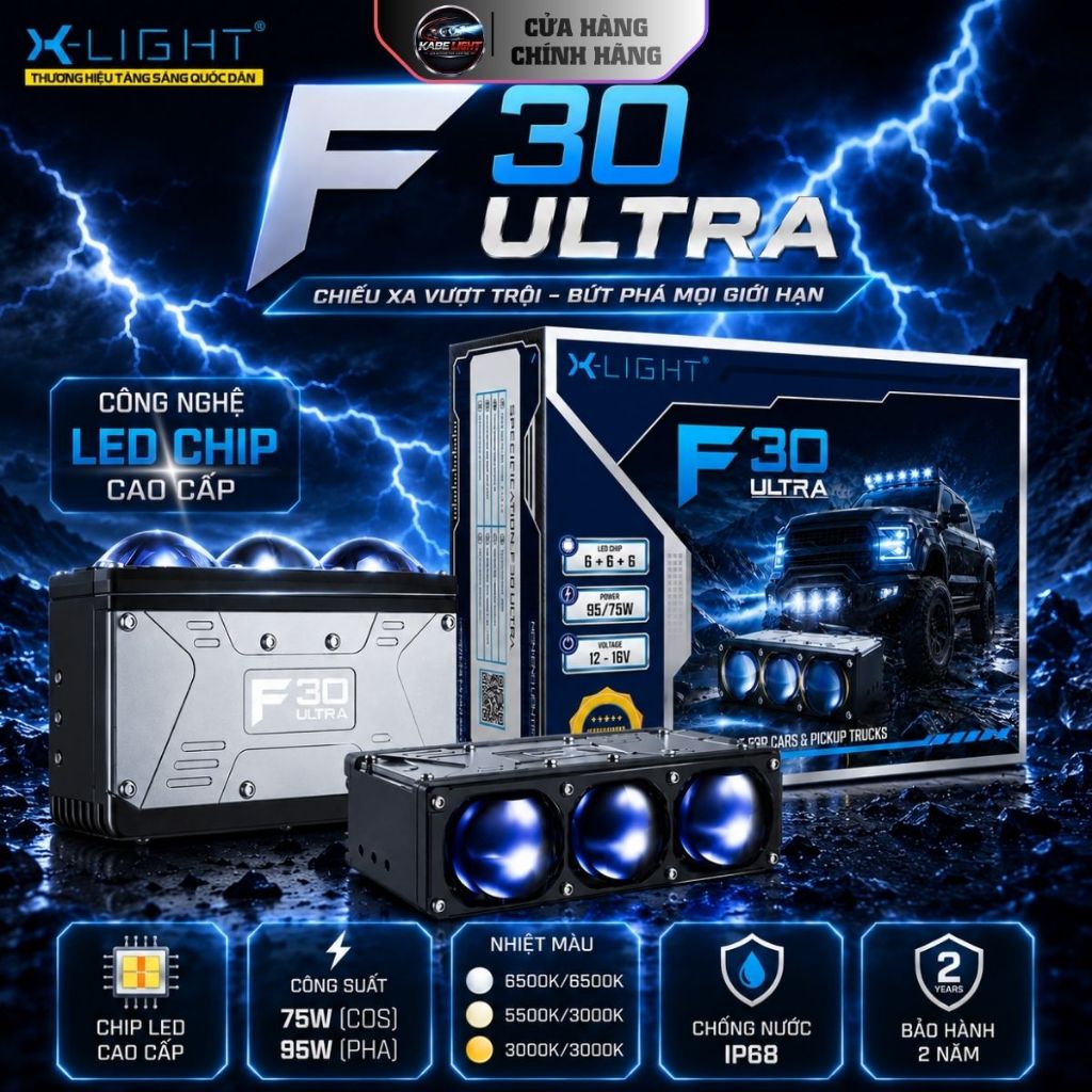 Đèn Trợ Sáng, Đèn Gầm Dạng Rời X-Light F30 Ultra, Công Suất 95W Hiệu Năng Siêu Cos - Bảo Hành 2 Năm