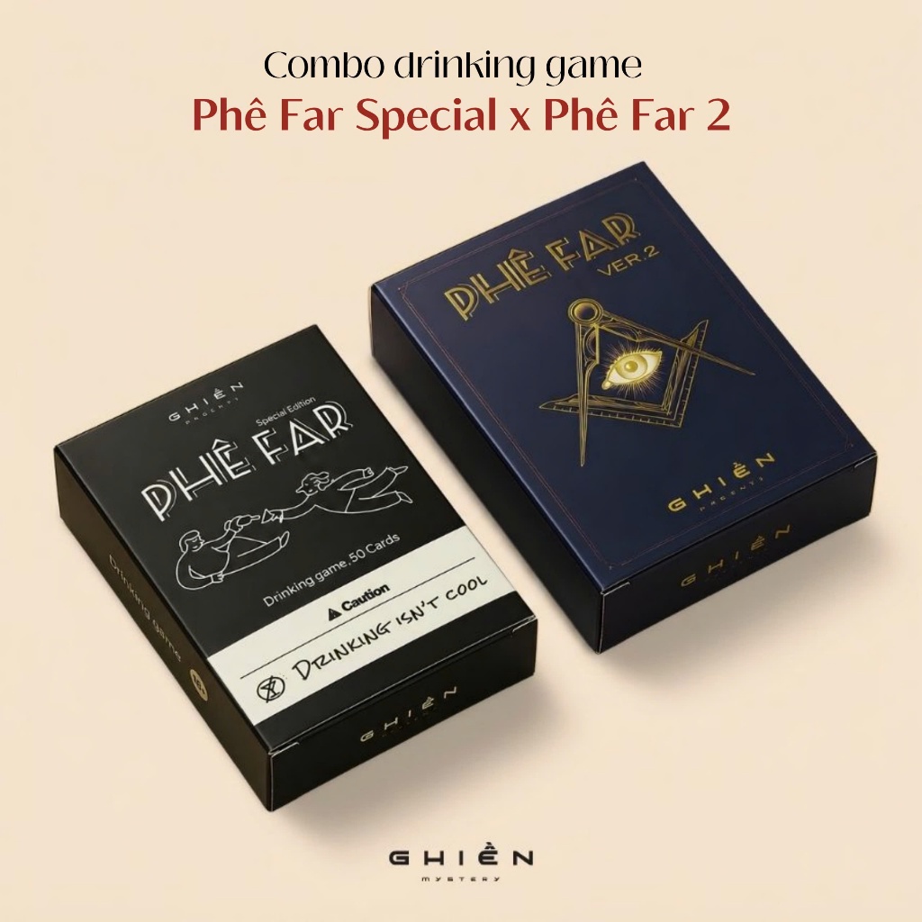 Combo PHÊ FAR Special x Phê Far 2 – Party Card Game 100 Thử Thách Song Ngữ Việt-Anh | Ghiền Mystery