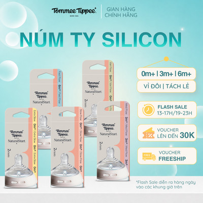 Núm Ty Silicon Siêu Mềm Tự Nhiên Cho Bé Tommee Tippee Natural Start Nhiều Size (Vỉ Đôi, Tách Lẻ)