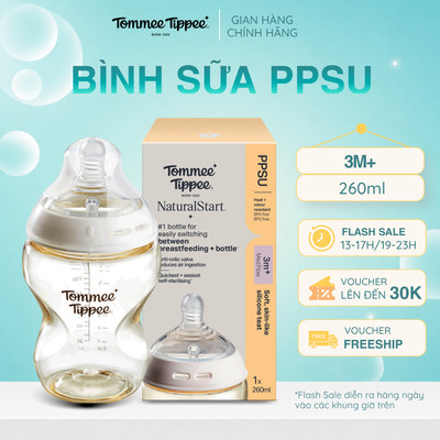 Bình Sữa PPSU Ty Siêu Mềm Tự Nhiên Tommee Tippee 260ml, Núm Ty Của Bình 3-6 Tháng