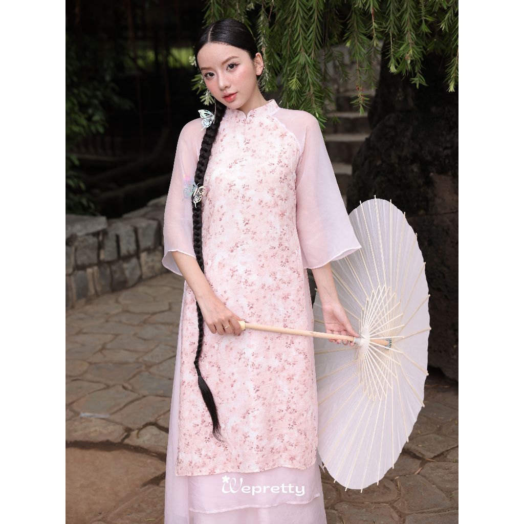Áo Dài Nữ Kèm Chân Váy S26 Wepretty Clothes Phối Vải Tơ Mềm - Áo Dài Tết Thiên Anh