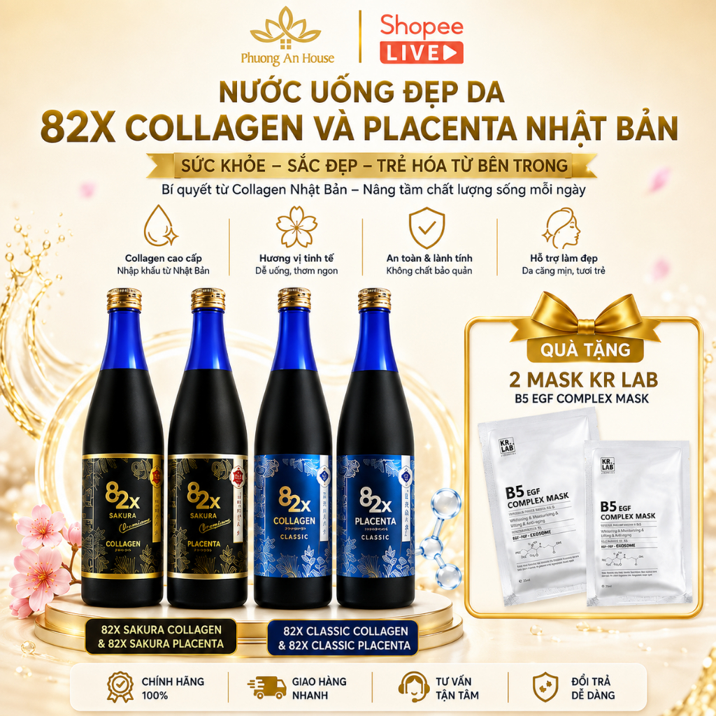 Nước Uống Trắng Da 82X Collagen Classic, 82X Placenta Classic, 82X Sakura Collagen, 82X Sakura Place