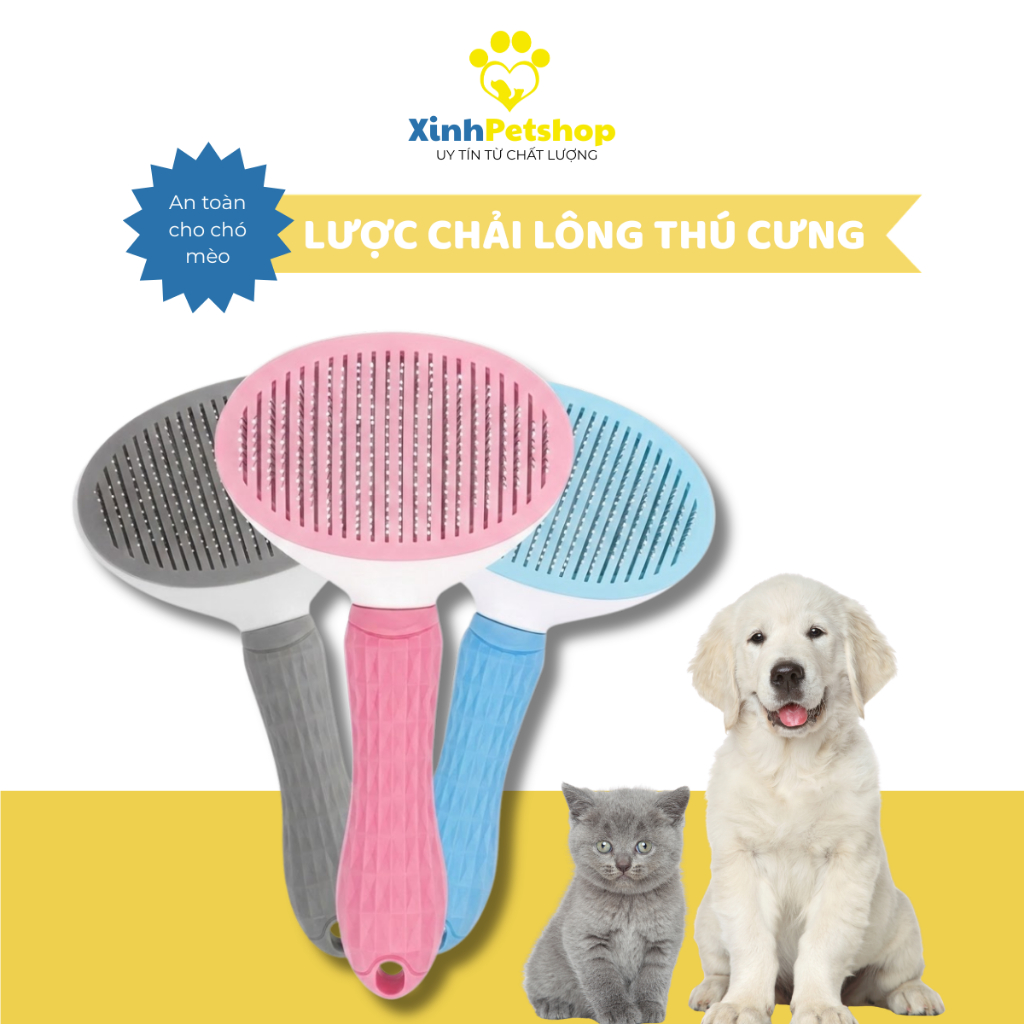 [LƯỢC XỊN] Lược Chải Lông Chó Mèo Có Nút Bấm Tự Đẩy Lông Gỡ Lông Rụng Chải Lông Thú Cưng