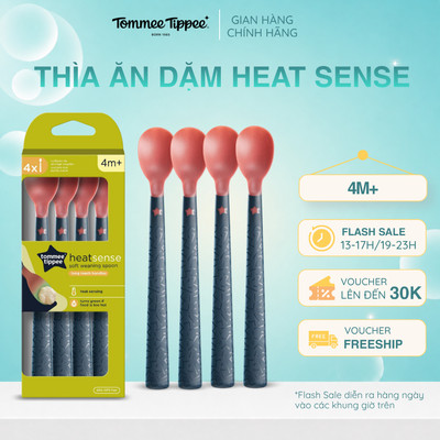 Thìa Ăn Dặm Có Báo Nhiệt Tommee Tippee Heat Sense, Cho Bé Từ 4 Tháng (Set 4 Thìa, Tách Lẻ)