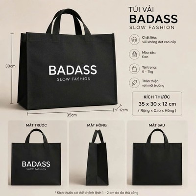 [ QUÀ TẶNG] Túi Vải Không Dệt BADASS Bền Bỉ, Thời Trang, Tiện Lợi Đựng Quần Áo