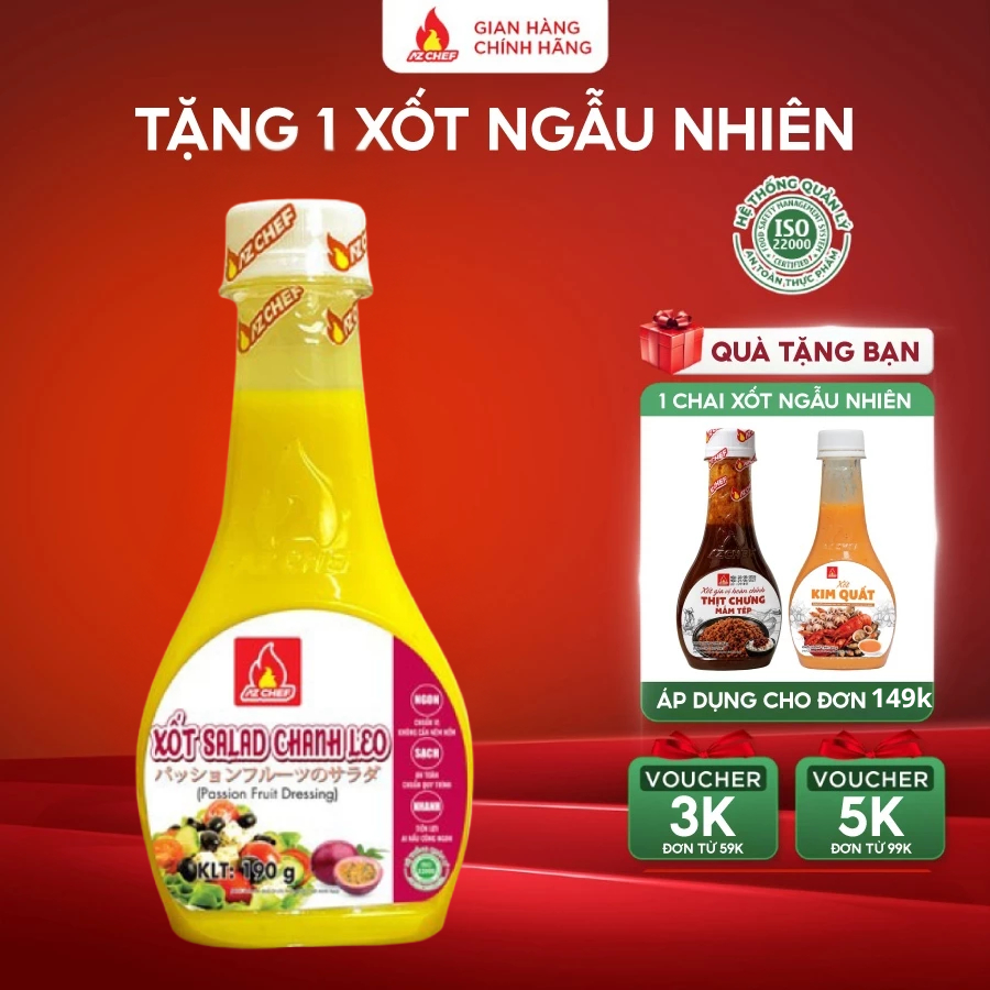 Sốt salad chanh leo AZ CHEF, Sốt trộn salad chanh dây ăn kiêng, thơm ngon, chuẩn vị chai 190g