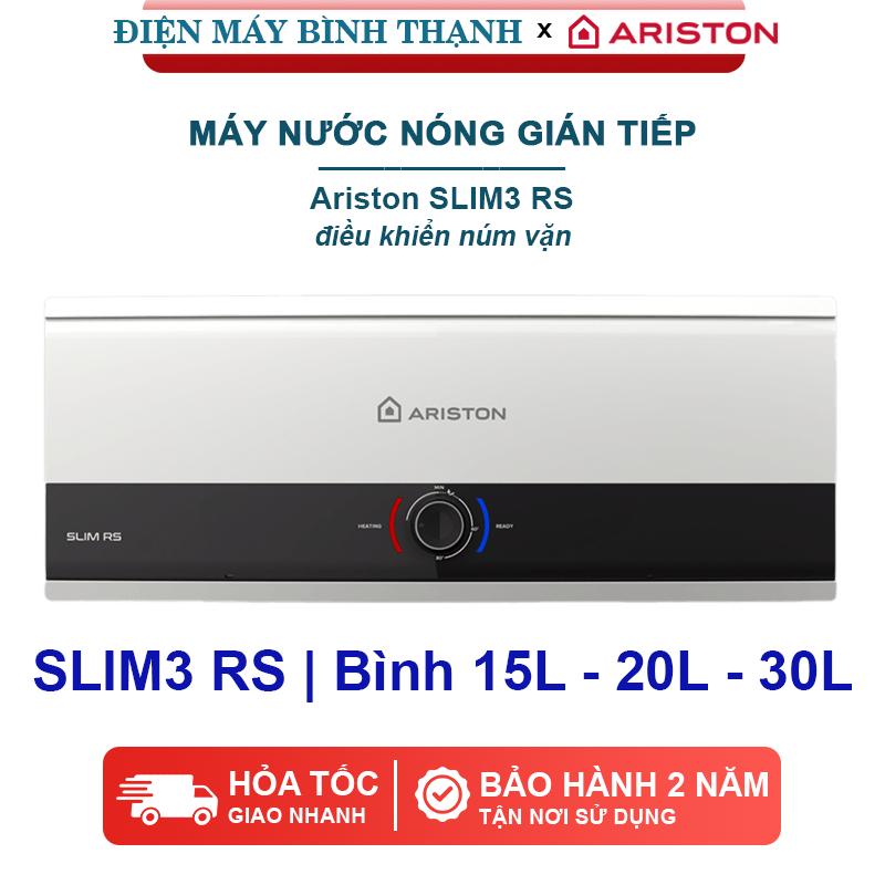 Máy nước nóng gián tiếp (bình ngang) Ariston SLIM3 RS - Dung tích 20L, 30L - Bảo hành 2 năm