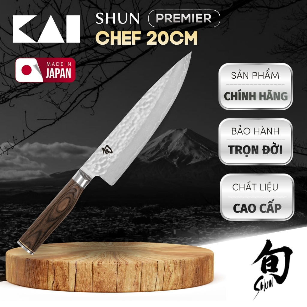 Dao bếp Nhật cao cấp KAI SHUN PREMIER TSUCHIME 8" CHEFS dao thái thịt cá bằng thép Damascuss 69 lớp 