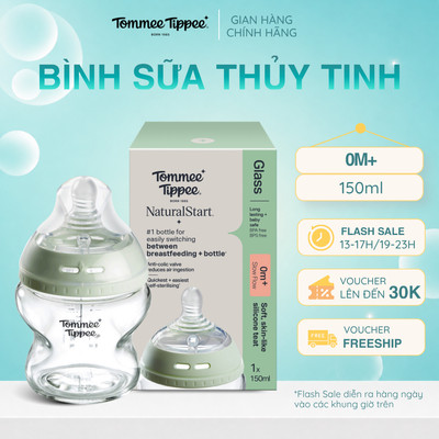 Bình Sữa Thủy Tinh Ty Siêu Mềm Tự Nhiên Tommee Tippee Natural Start 150ml - Núm Ty Của Bình 0-3 Tháng