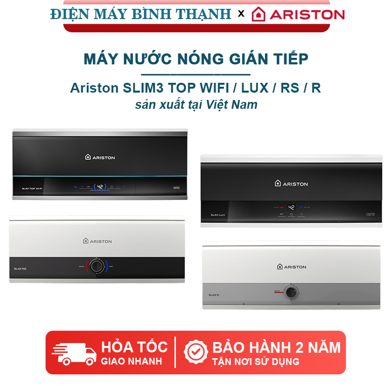 Máy nước nóng gián tiếp (bình ngang) Ariston SLIM3 TOP WIFI / LUX / RS / R - Dung tích 20L, 30L