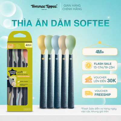 Thìa Ăn Dặm Tommee Tippee Softee, Cho Bé Từ 4 Tháng - Set 5 Thìa, Tách Lẻ (Giao Màu Ngẫu Nhiên)