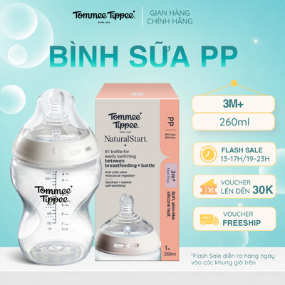 Bình Sữa Ty Siêu Mềm Tự Nhiên Tommee Tippee Natural Start 260ml, Núm Ty Của Bình 3-6 Tháng