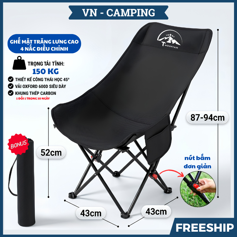 Ghế Camping Gấp Gọn Ngả Lưng Tmountain Chịu Lực Cao Cấp Dã Ngoại Du Lịch Ngoài Trời Êm Ái | BigBuy360 - bigbuy360.vn