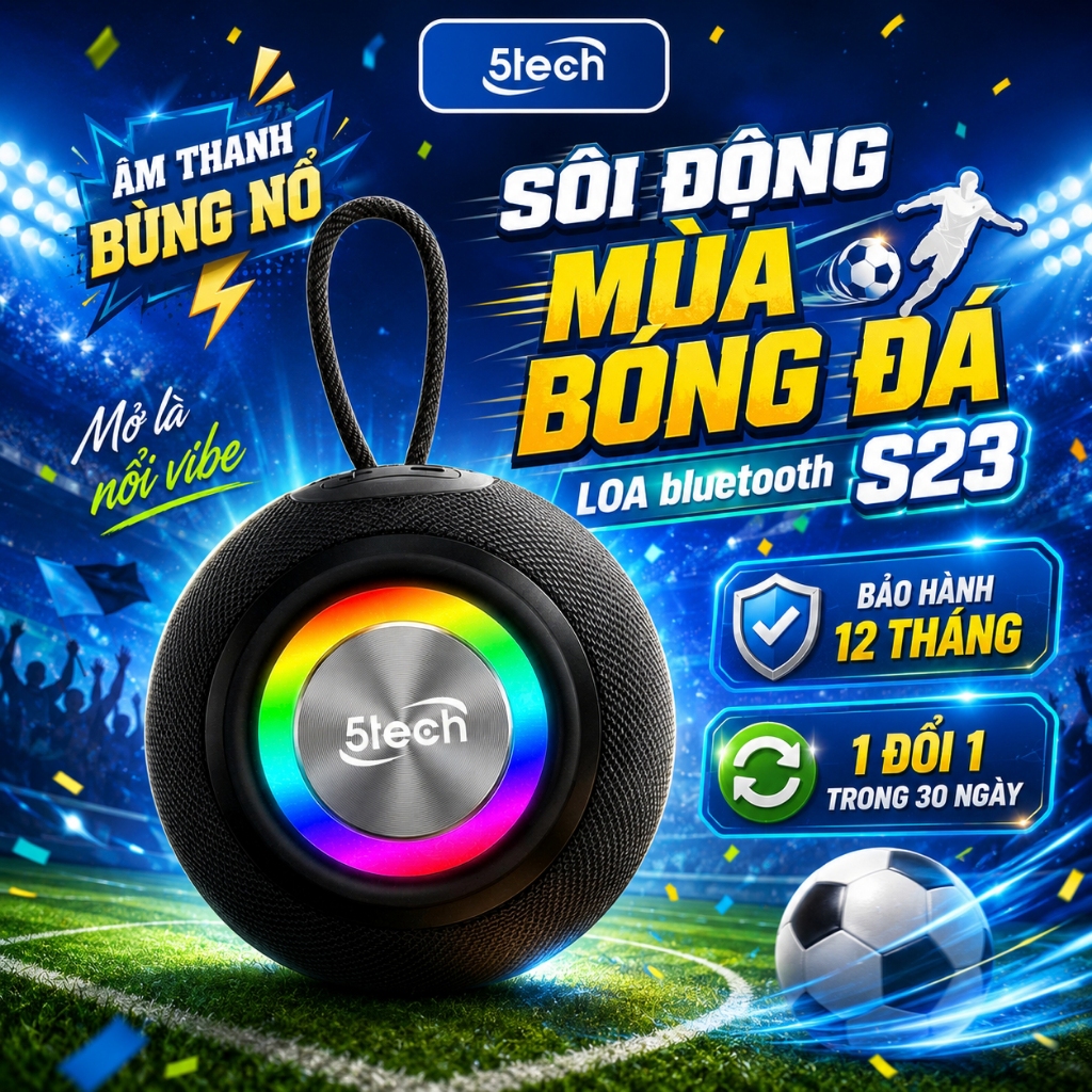 Loa bluetooth mini 5TECH chính hãng, loa nghe nhạc mini cầm tay, LED RGB, âm thanh vòm 360 độ
