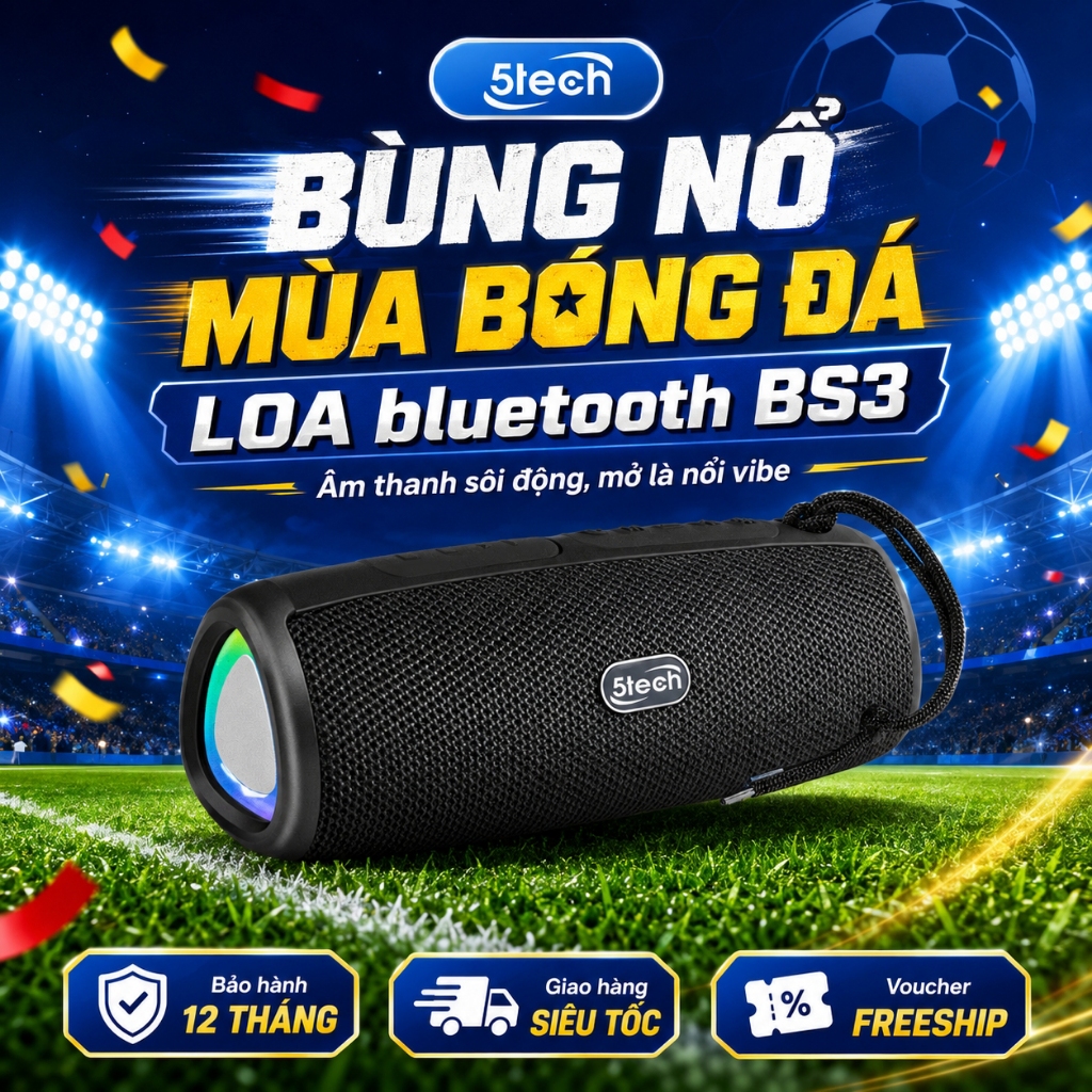 Loa bluetooth 5TECH chính hãng, loa nghe nhạc cầm tay LED RGB âm thanh sống động mạnh mẽ