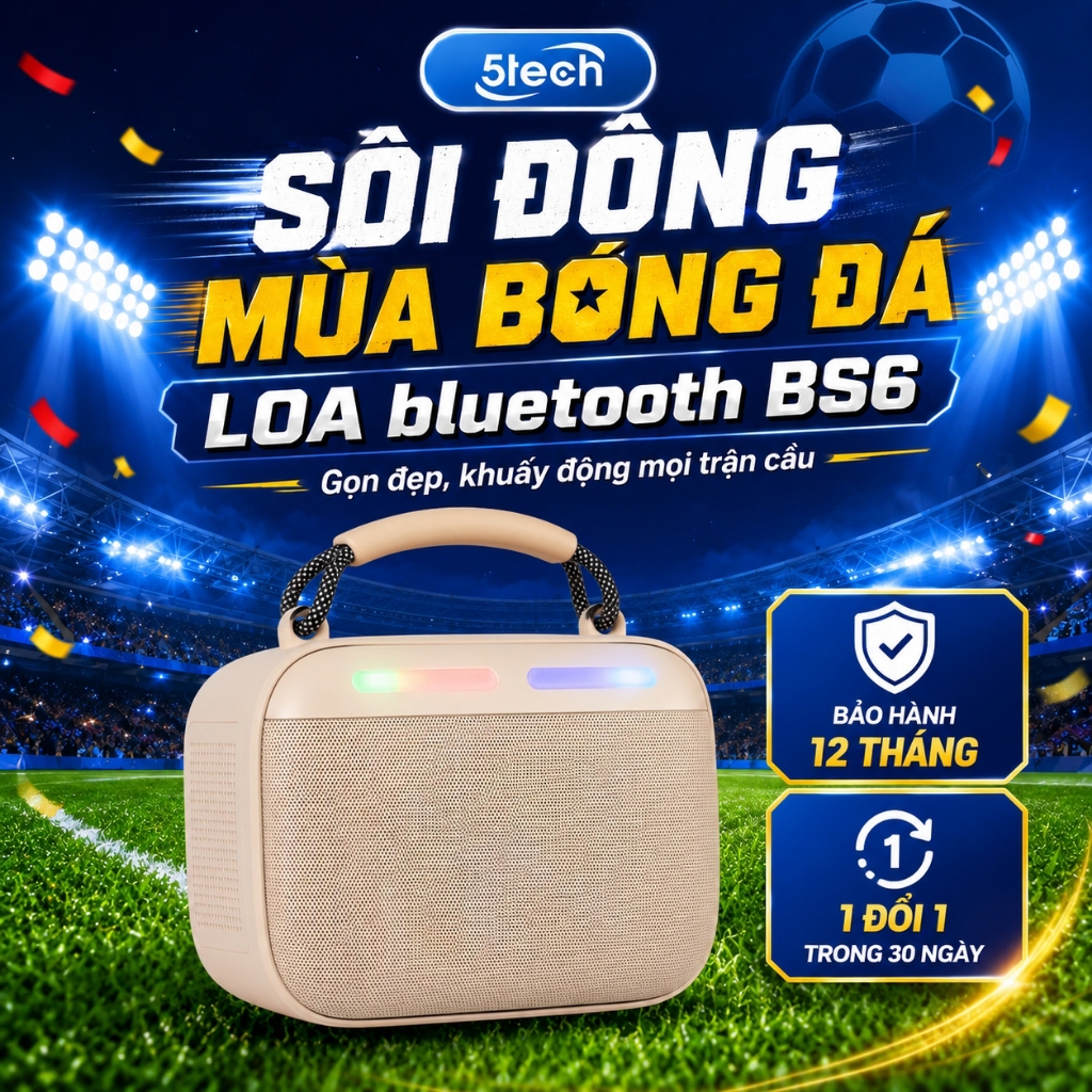 Loa bluetooth cho nữ 5TECH, loa nghe nhạc cầm tay mini, bass hay, LED RGB,  thiết kế nhỏ gọn