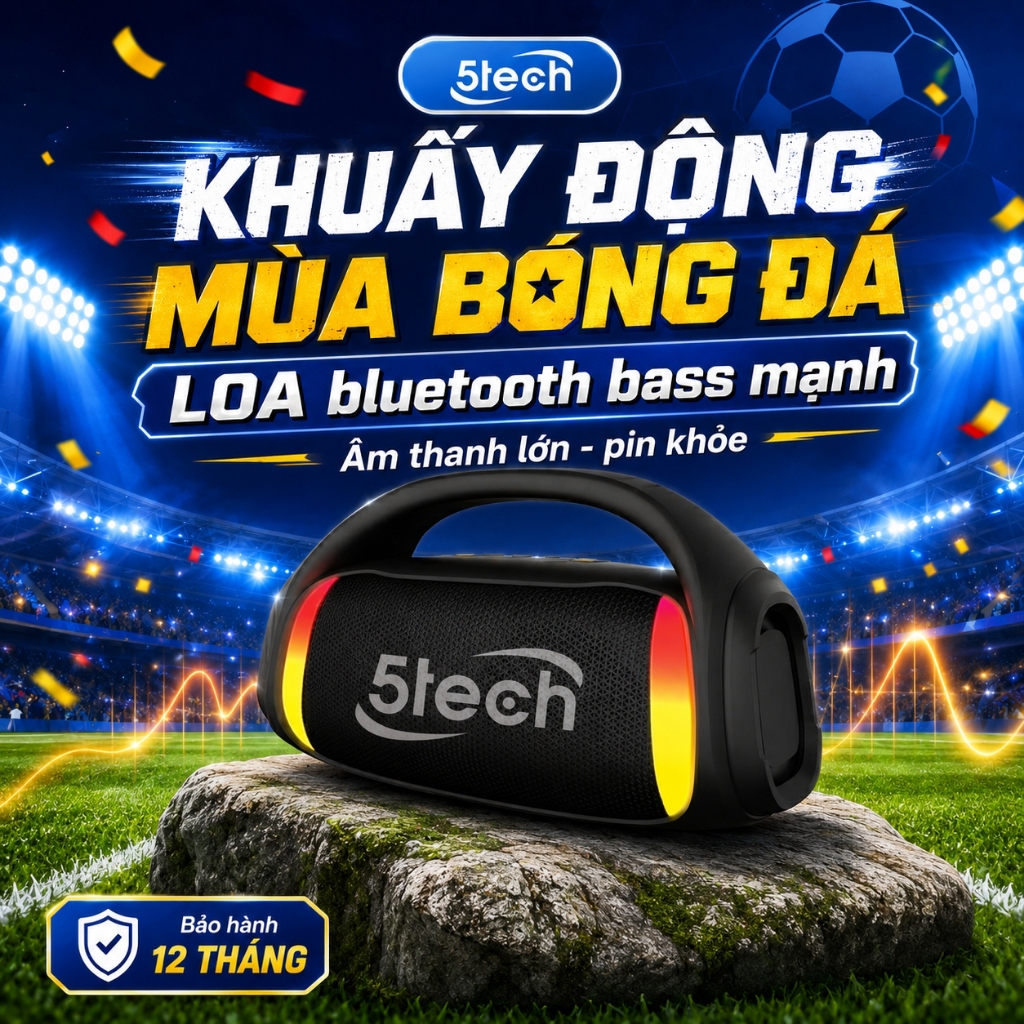 Loa bluetooth 5TECH 20W chính hãng, loa cầm tay di động âm bass mạnh, pin khủng