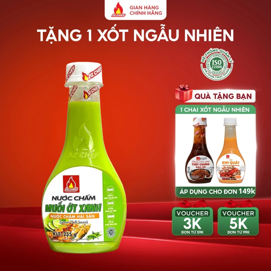 Nước xốt muối ớt xanh AZCHEF đa năng hương vị đậm đà phù hợp dùng chấm hải sản chai 235g