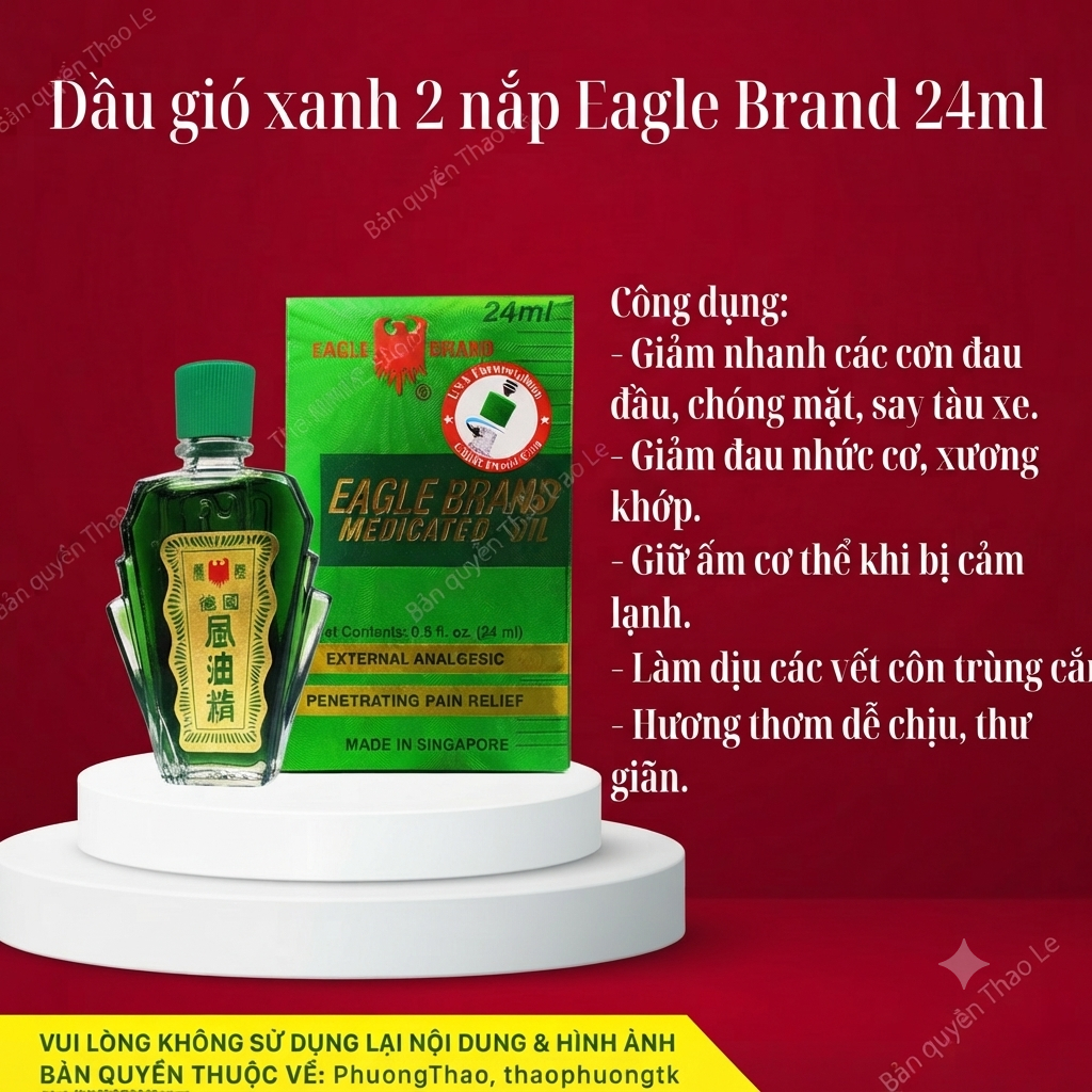 [Sỉ] Dầu Gió Xanh Mỹ 2 Nắp Eagle Brand 24ml Cao Cấp - Dầu Xanh Con ó Mỹ, Dầu Xanh Mỹ