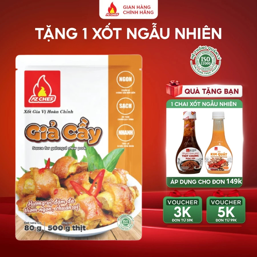 Xốt nấu Giả Cầy 80g AZCHEF, xốt nấu 500g thịt heo, chân giò, không cần nêm nếm thêm gia vị hoàn chỉn