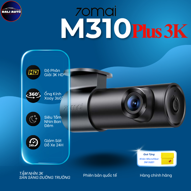 Camera hành trình 70Mai M310 3K Plus bản quốc tế, chính hãng, xoay 360 ghi hình 3K UHD sắc nét