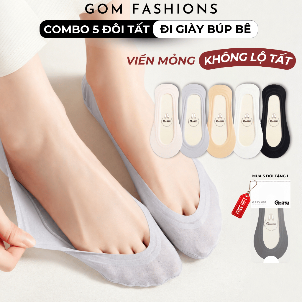[MUA 5 TẶNG 1] Combo 5 đôi tất đi giày búp bê GOMTAT, tất lười nữ mùa hè thoáng khí, không lộ tất - 