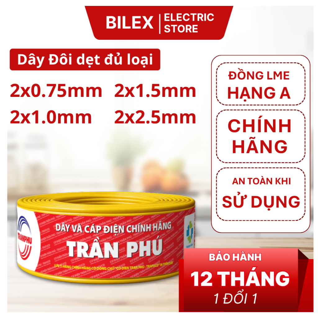 Dây điện đôi Trần Phú - Trafuco  đủ loại 2x0.75 2x1.0 2x1.5 2x2.5 chính hãng
