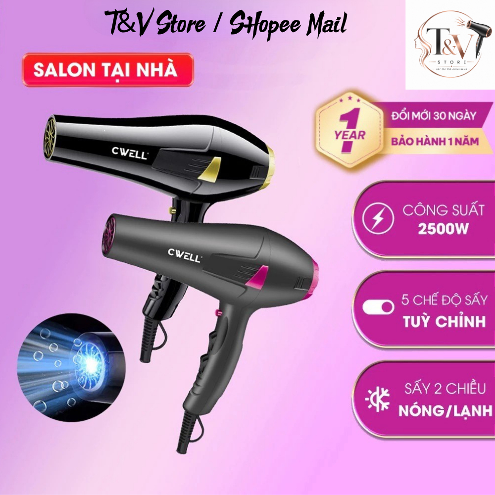 Meli Máy sấy tóc CWELL C06HD động cơ AC chuẩn Salon, sấy nhanh khô, 6 chế độ nóng lạnh tùy chỉnh