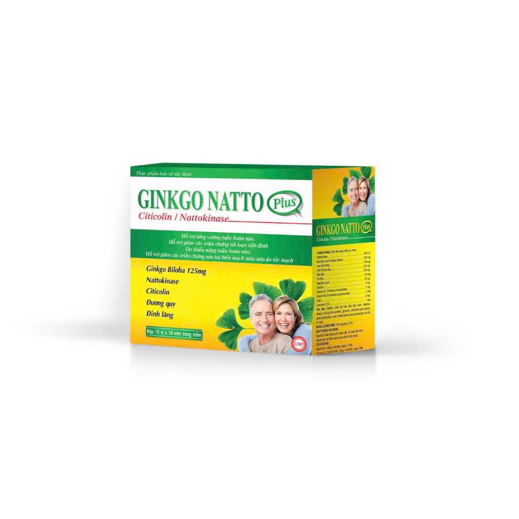 (Vàng) Viên uống GINKGO NATTO PLUS 125mg giúp tăng cường trí nhớ - Hộp 100 Viên