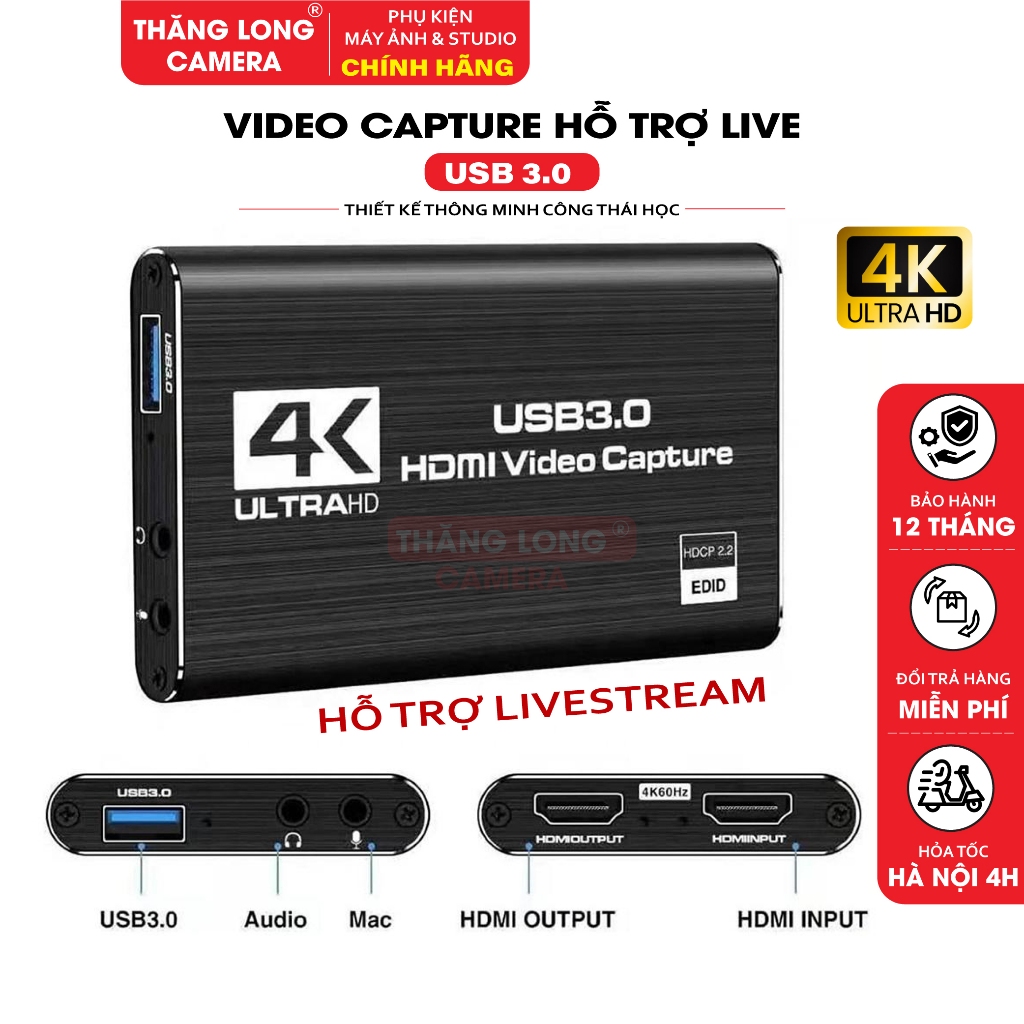 Capture Card HDMI 4K USB 3.0 Ghi Hình Livestream HDMI to USB 1080P 60FPS - Thiết Bị Capture Video Ch