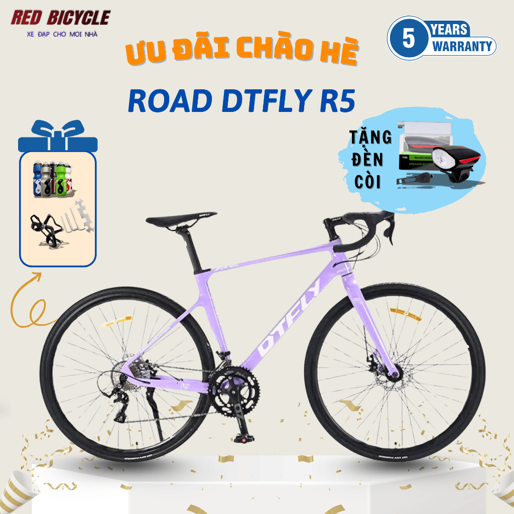 Xe Đạp Đua DTFLY R5 Màu Tím - Khung Nhôm Đúc Chắc Chắn - Road Bike Taty Đề Lắc Không Mối Hàn Líp Thả
