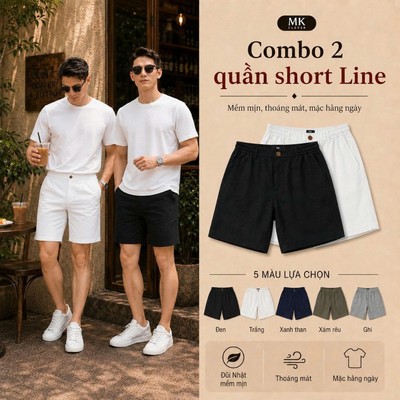 Combo 2 Quần Short Nam Line MK CLEVER chất liệu Đũi Nhật, cạp phối lưng thun thoáng mát trẻ trung
