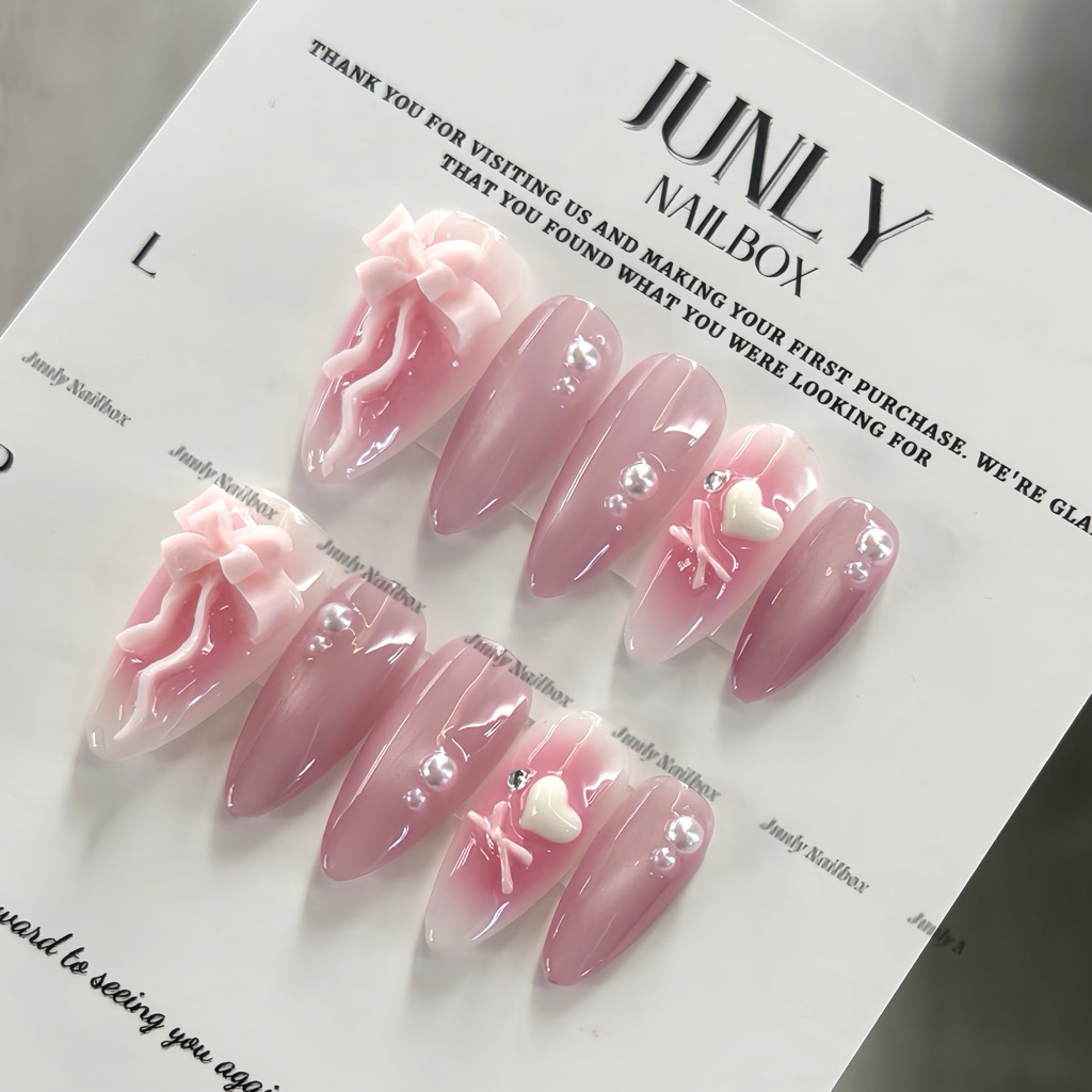 Nailbox Thiết kế JUNLY móng tay giả mắt mèo nơ nhẹ nhàng xinh xắn mã 896