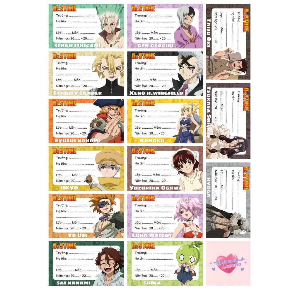 Set 30 Nhãn Vở Dr Stone, My Hero Academia, Haikyu,,... - Nhãn Vở Các Nhân Vật Anime Độc Đáo