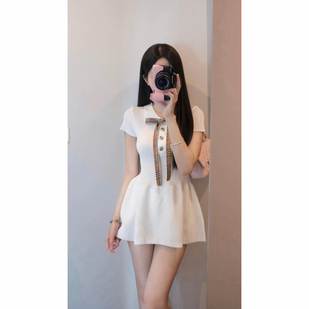 𝑪𝒉𝒐𝒄𝒐•[ Order ] Váy Len Dệt Kim Cộc Tay Bbr ( Dáng Ngắn Mix Với Quần )
