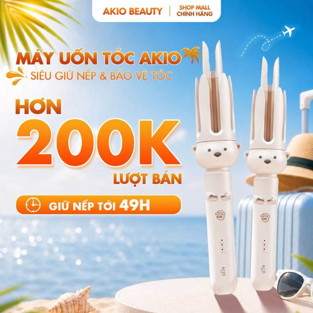 (PASS 032 - Trục 28 - ngoài sàn 150k) Máy uốn tóc xoăn tự động AKIO BEAUTY chất liệu gốm sứ đường kí
