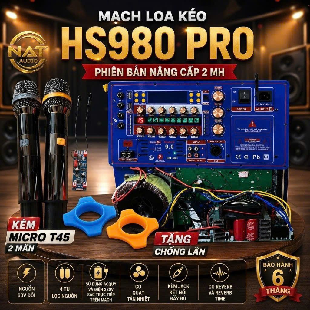 Mạch loa kéo công suất lớn HS980 Pro phiên bản nâng cấp 450W + micro chọn lọc