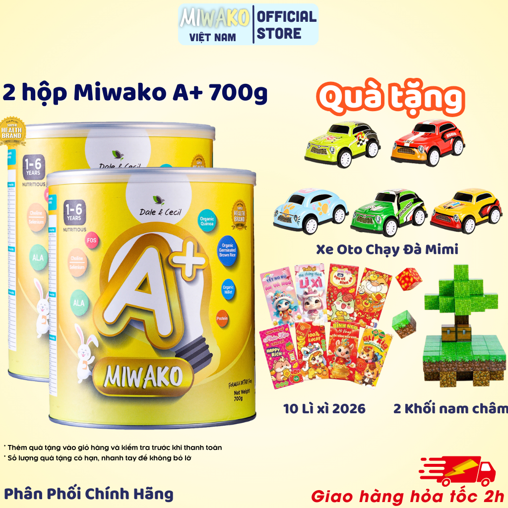 (Date t10/2027)[Tặng Quà] Combo Sữa Công Thức Hạt Hữu Cơ Miwako A+ 700gr (02 hộp - 1.4Kg) - Miwako O