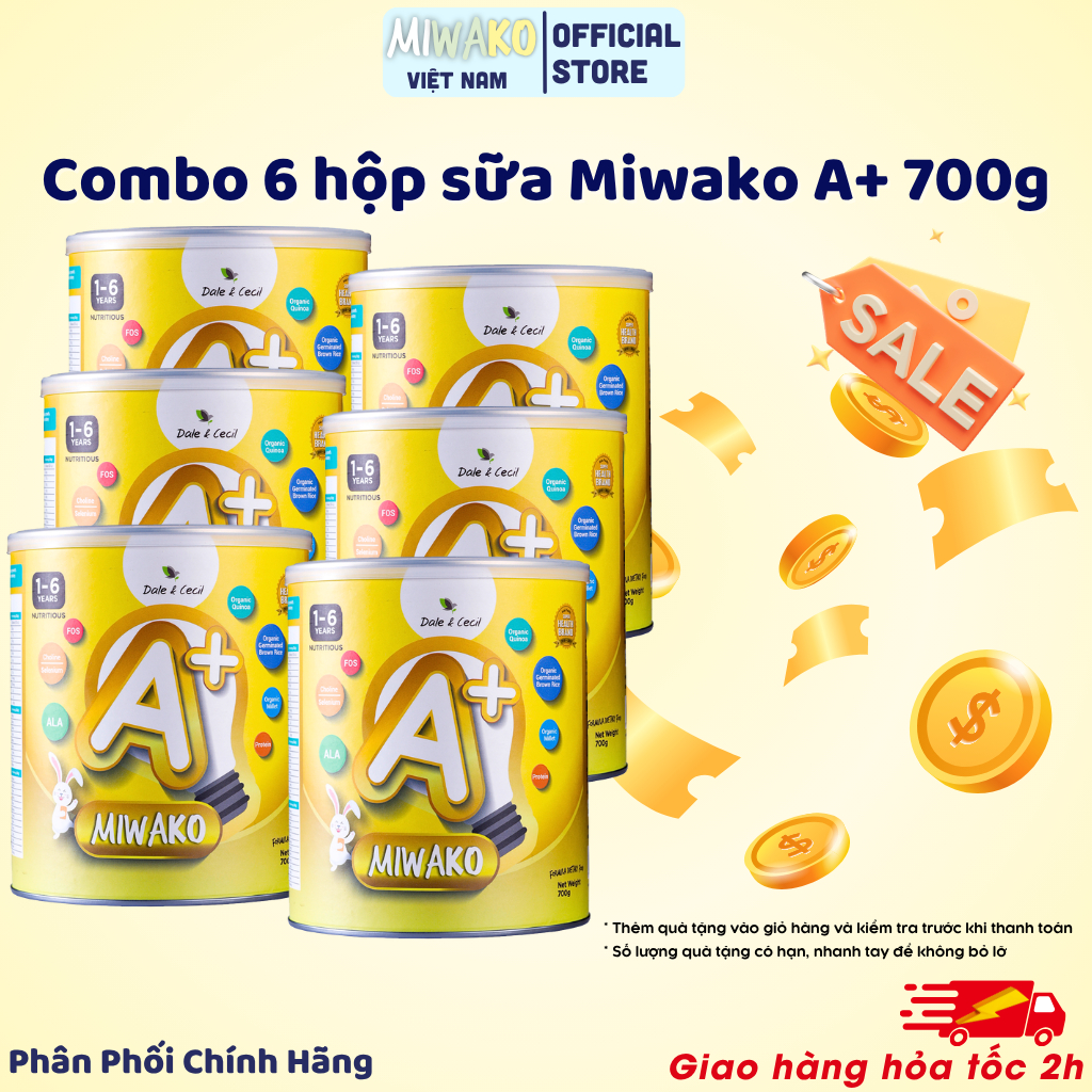 (Date t10/2027)Sữa Công Thức Hạt Hữu Cơ MIWAKO A+ Vị Vani 700g combo x6 hộp  - Miwako Official