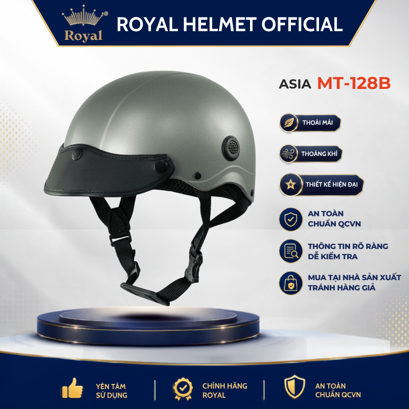 Mũ Bảo Hiểm Nữa Đầu Asia MT128B Lưỡi Trai Gọn Nhẹ, Nón Bảo Hiểm Asia Nam Nữ Bảo Hành 12 Tháng
