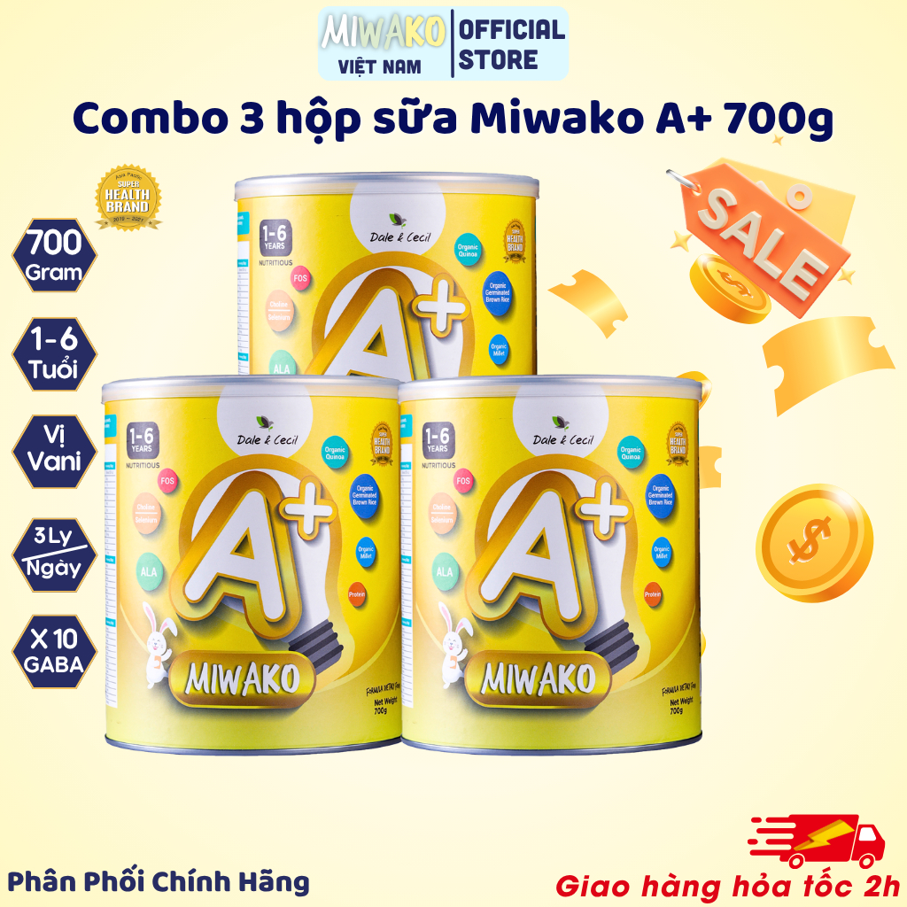 (Date t10/2027)Combo Sữa Công Thức Hạt Hữu Cơ MIWAKO A+ 700gr vị Vani x 3 hộp - Miwako Official