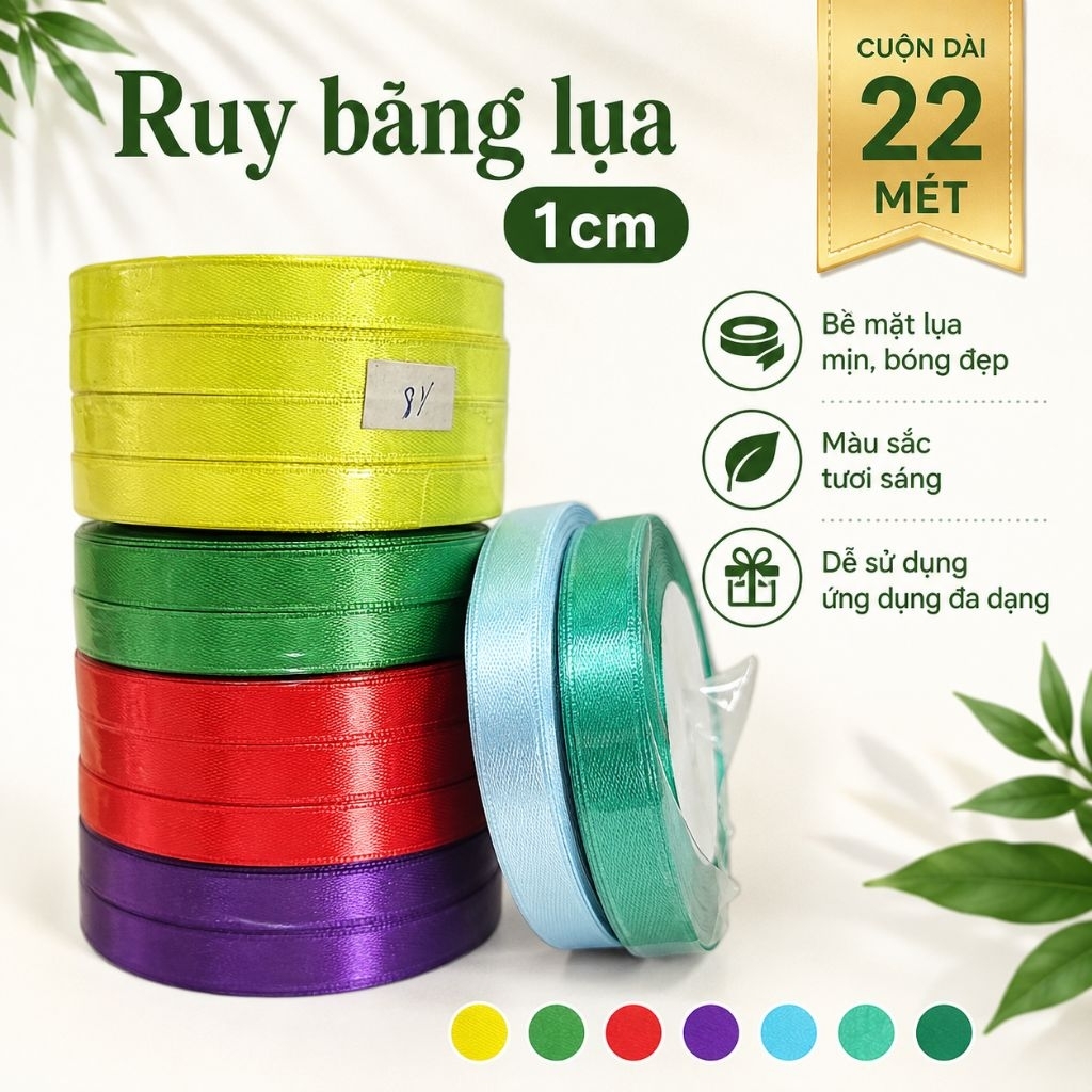 Ruy băng lụa 1cm ( cuộn 22m)