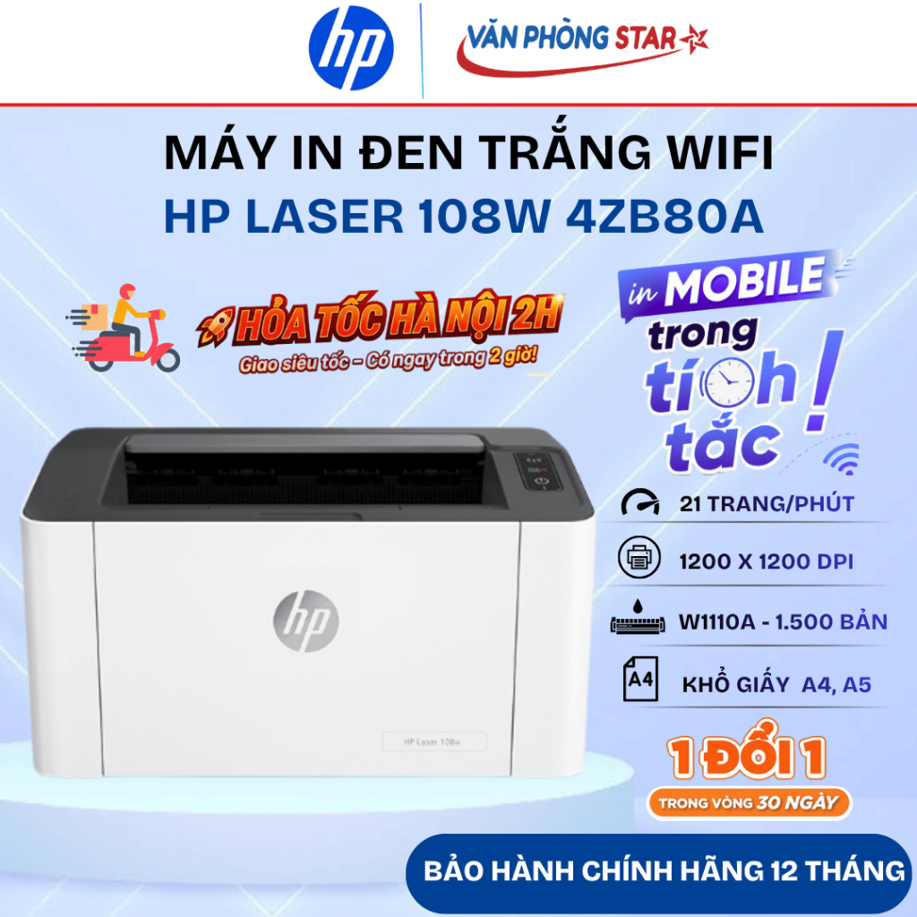 Máy in Laser HP 108W / 108A  Máy in wifi đen trắng. CHÍNH HÃNG HP VIỆT NAM MỚI 100%