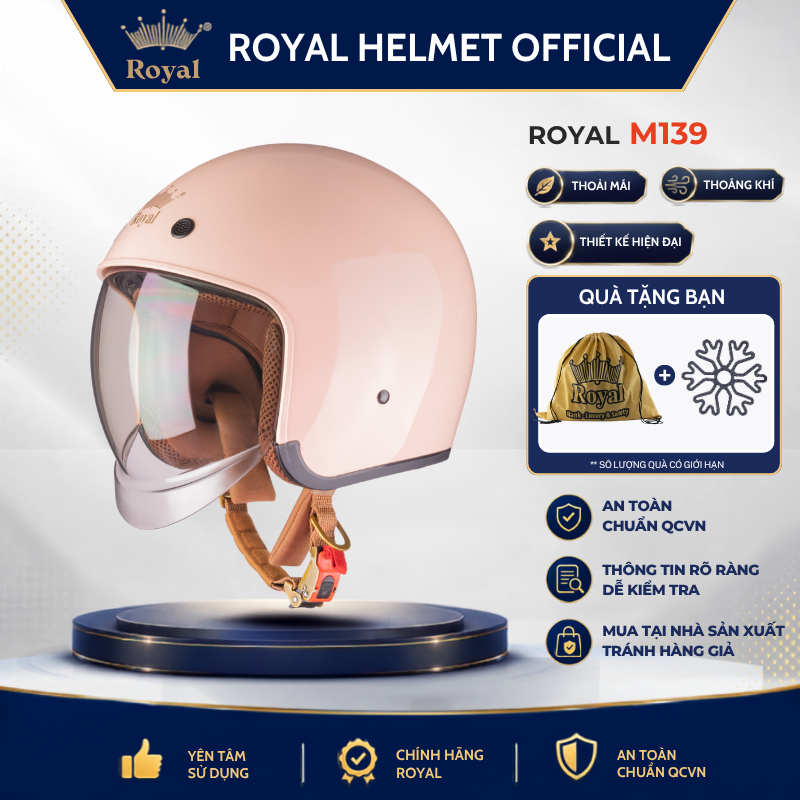 Mũ Bảo Hiểm Chính Hãng Royal M139 Kính Âm Chắn Gió Cho Nam Nữ, Mũ Bảo Hiểm Nữ 3/4 Royal Chính Hãng