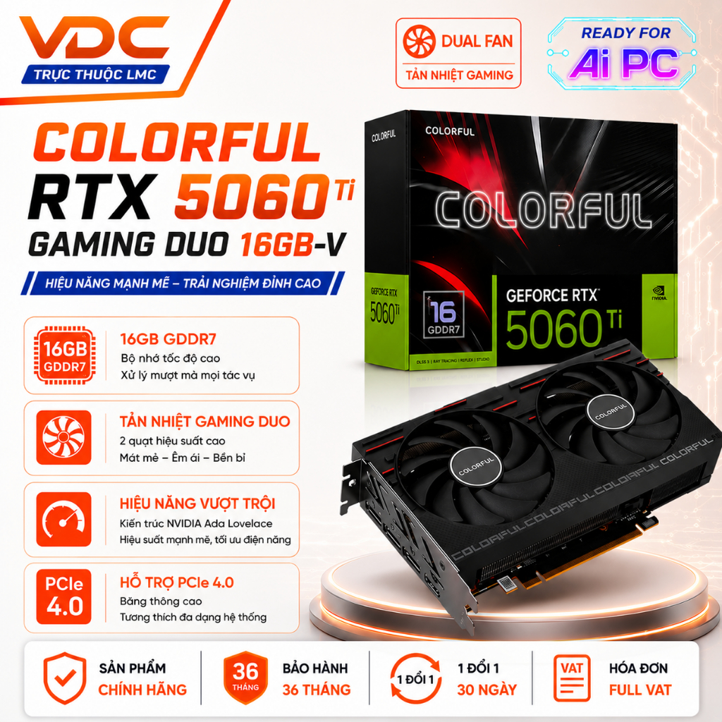 Card Màn Hình Colorful GeForce RTX 5060 Ti Gaming DUO 16GB-V
