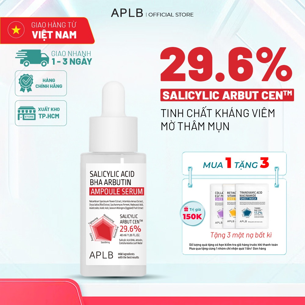 APLB Serum Arbutin Giảm Thâm Nám 40ml APLB Salicylic Acid BHA Arbutin Ampoule Serum Sáng Da Mờ Thâm