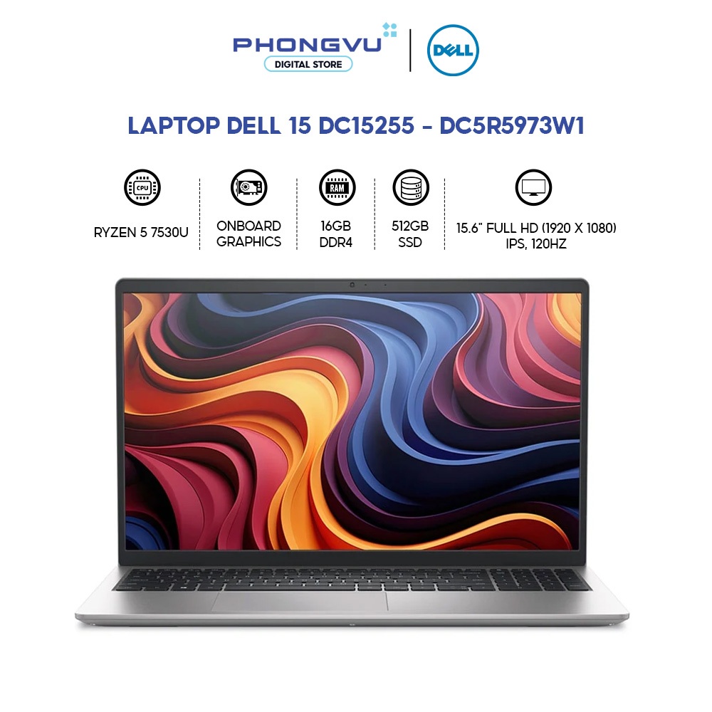 Laptop Dell 15 DC15255 - DC5R5973W1 (Ryzen 5 7530U/ 16GB/ 512GB/ Win 11 Home SL + Office + Microsoft
