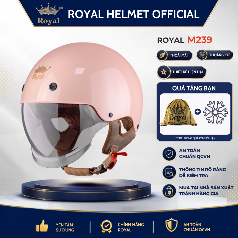 Mũ Bảo Hiểm Royal Chính Hãng M239 Nửa Đầu Kính Âm Chắn Gió, Nón Bảo Hiểm Royal Chính Hãng Nam Nữ